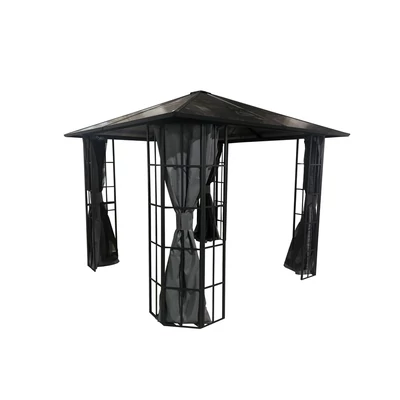 Sunrite Nico - Pavilon függönyökkel 3x3M (acél, polikarbonát váz, fekete)