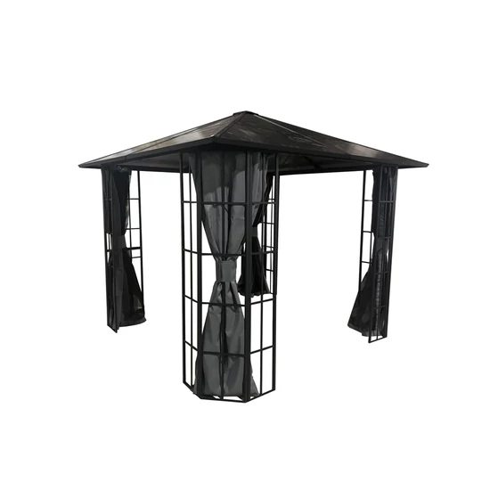 Sunrite Nico - Pavilon függönyökkel 3x3M (acél, polikarbonát váz, fekete)